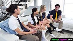 Dudes pay schoolgirls cash for wild group orgy