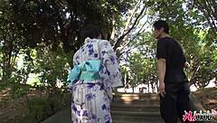 Oh god, Japanese big tits lady Saki Aoyama sucks cock outdoors moaning wet