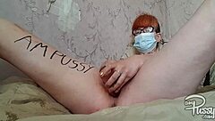 nerd redhead's dildo stretches shaved pussy deep?