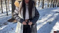 Stranger Creampies My Pussy in Snowy Forest