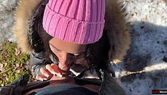 Stranger Creampies My Pussy in Snowy Forest