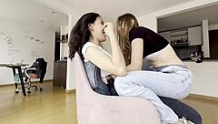 hetero salon bitch's clit hardens for intense lesbian licking fingering