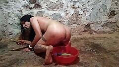 Crossdressing Shemale's Naughty Pickle Anal Tease