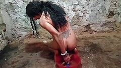 Crossdressing Shemale's Naughty Pickle Anal Tease