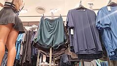 super hot blonde rams anal toys in ass at store fitting room