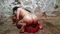 Crossdressing Shemale's Naughty Pickle Anal Tease