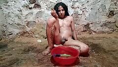 Crossdressing Shemale's Naughty Pickle Anal Tease