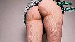 Pawg rides big dildo in dress gloves