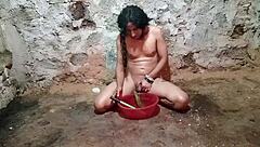 Crossdressing Shemale's Naughty Pickle Anal Tease