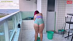 brazilian maid in tiny shorts tempts voyeur boss wildly