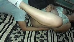 I slide her thong aside to lick her wet vagina hungrily