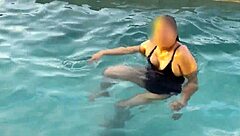 stepmom flashes huge tits poolside we masturbate till cum fills her hairy pussy
