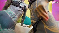 Tattooed alt-girls go wild with lesbian dildo fucking spit kissing and punk goth toys