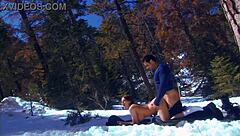 brunette milf eve lawrence rides cock on snow