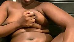 naughty ebony babe drills creamy hairy pussy with dildo drip