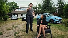 A cute european brunette babe with pierced nipples seduces hunk for intense outdoor fucking amid forest nature