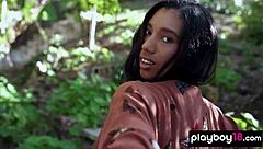Hot Ebony Brookliyn Wren Strips Huge Boobs Outdoors!