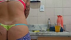 Thick Cock Penetrates Wet Pussy Dishwashing