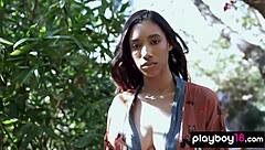 Hot Ebony Brookliyn Wren Strips Huge Boobs Outdoors!