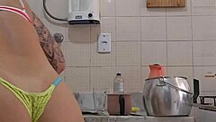 Thick Cock Penetrates Wet Pussy Dishwashing