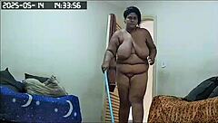 Hidden Cam Catches BBW Maid's Huge Naked Ass Cleaning House