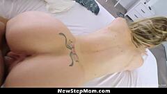 Blonde stepmom teaches deepthroat then swallows stepson's hot cum