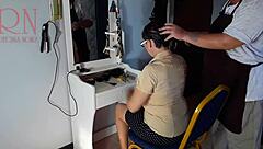 Nude barbershop camera catches hairdresser stripping curvy client