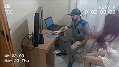 Redhead teen gets voyeur cum on ass from horny repairman