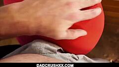 Cute blonde teen dons stepmom's clothes to seduce dad in kitchen POV