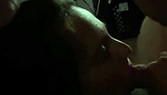 Hot cum blasts all over her perky tits closeup