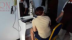 Nude barbershop camera catches hairdresser stripping curvy client