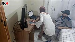Redhead teen gets voyeur cum on ass from horny repairman