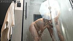 i left my phone hidden to catch hot milf showering bare with stud