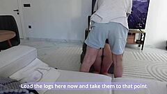 brunette babe bent over doggystyle, cum drips unnoticed on back