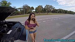Amateur Teen Spunked for Cash Outdoors