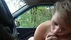 RUSSIAN BLONDE SUCKS AND FUCKS IN PUBLIC CAR!