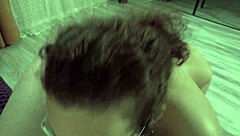 Curly gf deepthroats cock pov cum covered glasses
