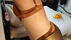 french slut's heart pounds in clothed lingerie pov doggystyle cumshot on satin panties