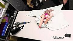 busty office hottie caught fucked by stolen toys
