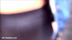 Watch Ashley Riders flash milf pussy outdoors public voyeur tease?