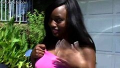 Stunning ebony beauty shakes massive natural tits seductively close