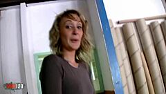 skinny FRENCH BLONDE MILF takes ANAL FUCK for cash in WAREHOUSE