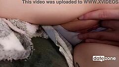 fingering girlfriend's shaved wet pussy up close