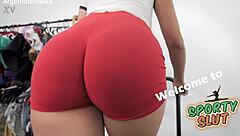 yoga model's jiggly ass cameltoe teases perky tits