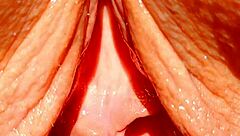 mature blonde casually shows her huge wet pussy