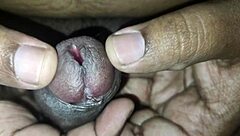 close-up monster cock foreskin peehole play explodes cum