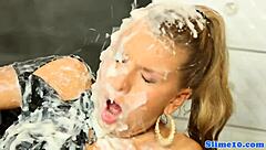 classy babe fingers herself before getting creamed all over