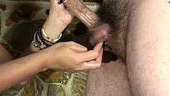 colombian beauty's close-up handjob ends with massive facial cumshot mishap