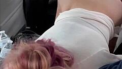 hooker deepthroats cock bareback then gulps cum in public street fuck