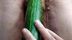 german hairy pussy tempts with cucumber insertion secrets